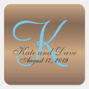 Bronze Monogram 🔑 Snyggt Pecan Fyrkantigt Klistermärke