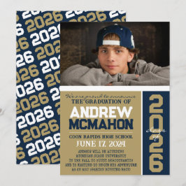 Bronze & Navy Modern Studenten Photo Announement Inbjudningar