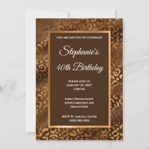 Bronze och Brown Foil Leopard Glam 40:e födelsedag Inbjudningar