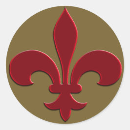 Bronze och Deep Red Fleur de Lis Helgdagskort Runt Klistermärke