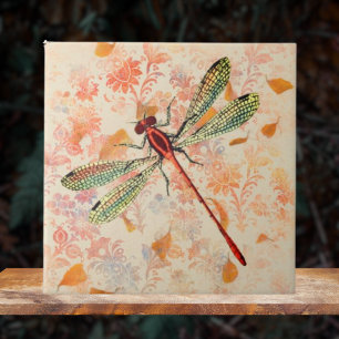 Bronze och Grönt Dragonfly på Vintage Ephemera Kakelplatta