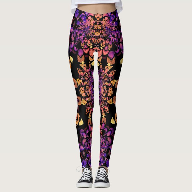 Bronze och Lila Abstrakt Mandala Mönster Leggings (Framsida)