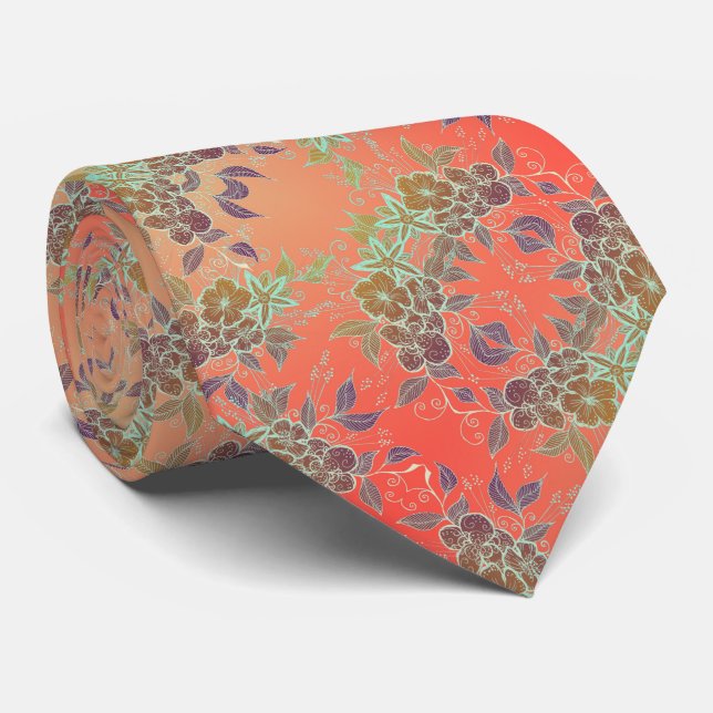 Bronze och Orange Flower Mönster Slips (Rullad)