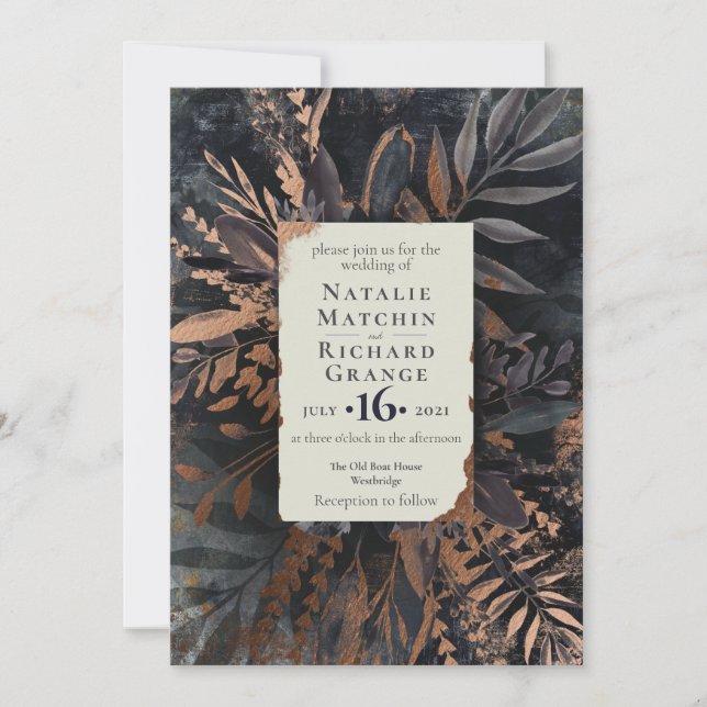 Bronze och Slate Moody Bouquet Bröllop Inbjudningar (Framsida)