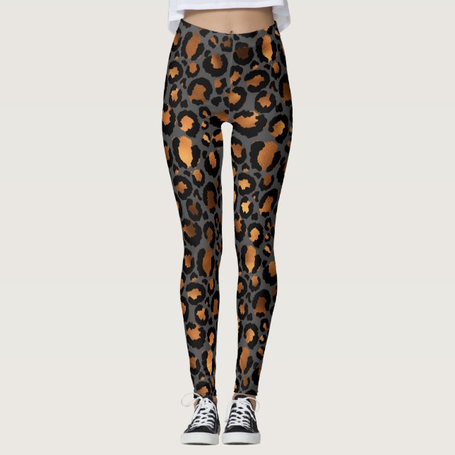 Bronze och svarta leopard, fuktavtryck av djur leggings (Framsida)
