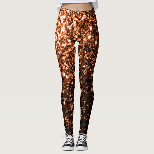 Bronze orange brunkopparfaux glitter sparklor leggings (Framsida)