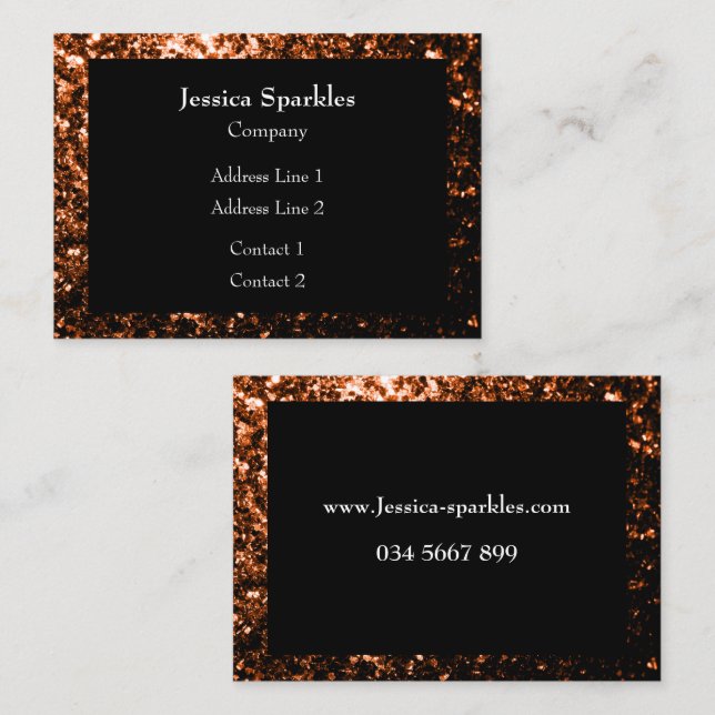 Bronze orange brunkopparfaux glitter sparklor visitkort (Fram/baksida)