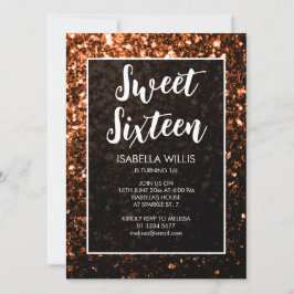 Bronze orange sparkles Sweet 16 elegant script Inbjudningar