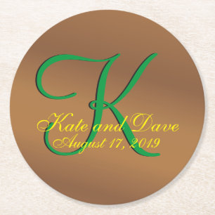 Bronze Pecan 3d Monogram Underlägg Papper Rund