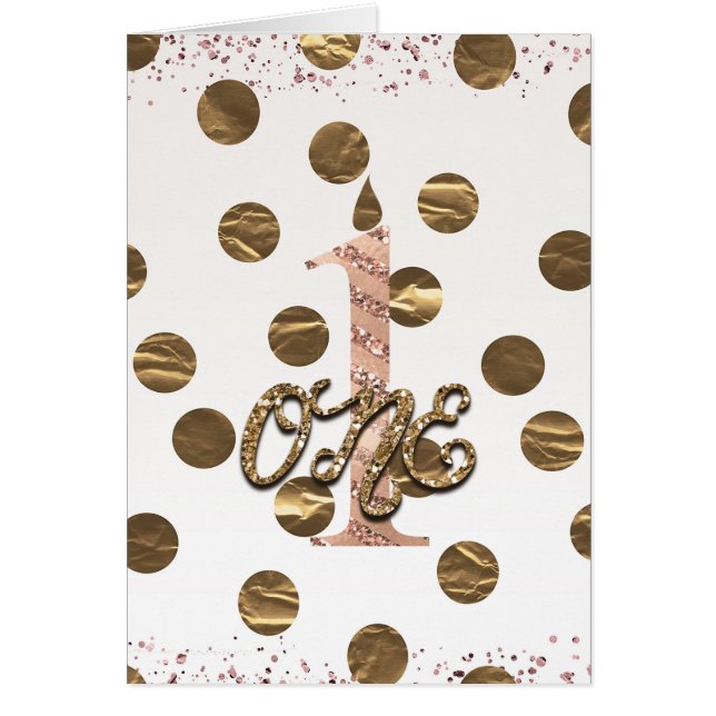 Bronze Polka dots Ro Guld ONE 1 1:a födelsedag OBS Kort (Framsidan)