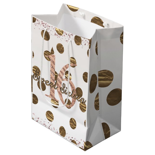 Bronze Polka dots Ro Guld Sweet 16 Birthday (Framsidan Vinklad)