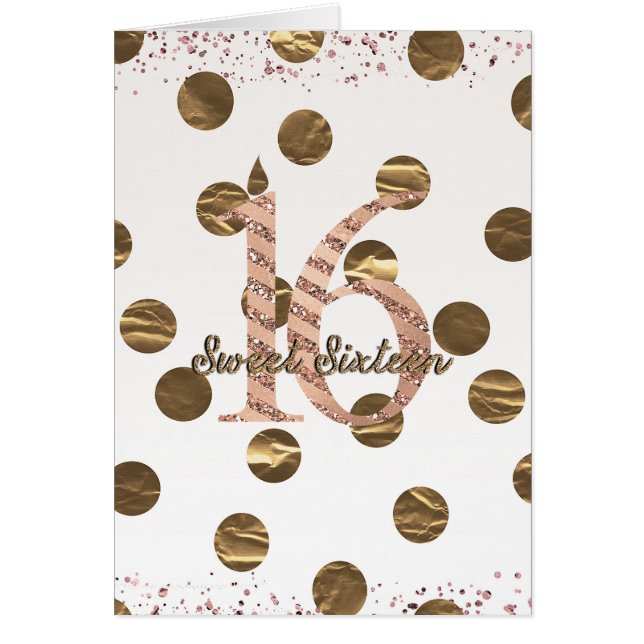 Bronze Polka dots Ro Guld Sweet 16 Birthday OBS Kort (Framsidan)