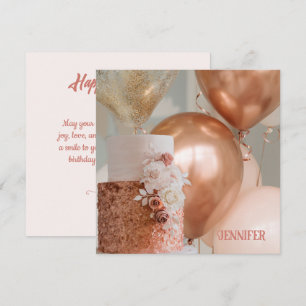 Bronze & rosa Balloons Editable Birthday tårta Kort