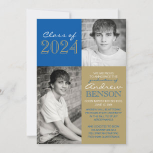 Bronze & Royal Blue Photo Studenten annons Inbjudningar