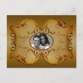 Bronze Scrollss Save Date Postcard with Photo Meddelande Vykort