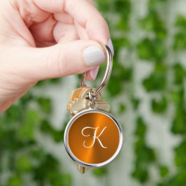 Bronze shiny faux metall monogram rund silverfärgad nyckelring