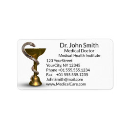 Bronze Snake Bowl Hygieia White Caduceus Medical Adressetikett