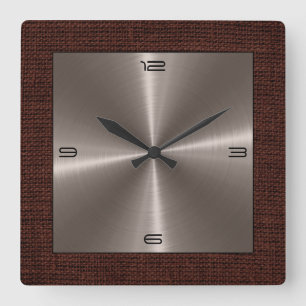 Bronze Stainless Steel Modern Burlap Gräns Fyrkantig Klocka