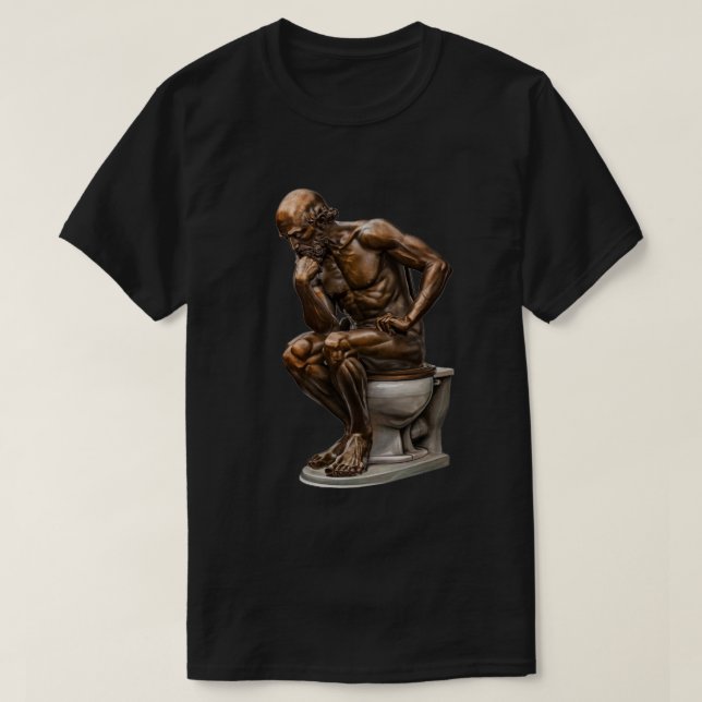 Bronze Statue "Thinker" Humor T Shirt (Design framsida)