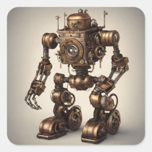 Bronze Steampunk Robot Sculpture Fyrkantigt Klistermärke