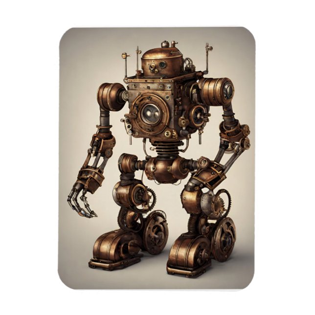 Bronze Steampunk Robot Sculpture Magnet (Vertikal)