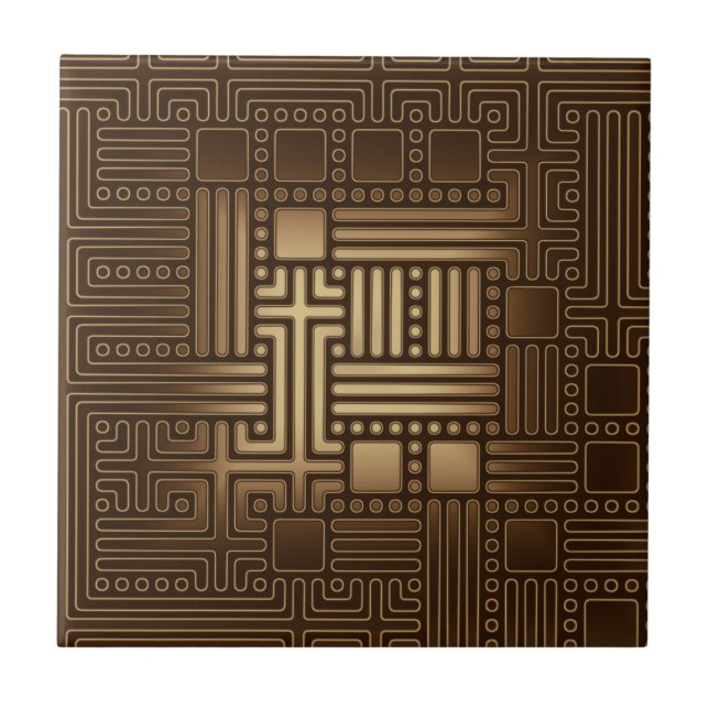 Bronze Tone Maze Ceramic Tile Kakelplatta (Framsidan)