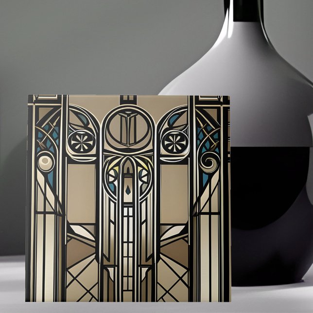 Bronze Tone och Blue Art Deco Geometric Kakelplatta (Skapare uppladdad)