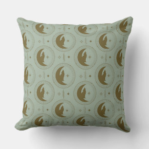 Bronze Varg på Måne och Stars på en Grönt Pillow Kudde