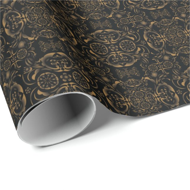 Bronze Vintage PinWheel Damask Presentpapper (Rullad Hörn)