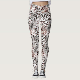 Bronze/White/Black Animal Print Kvinnors beningar Leggings
