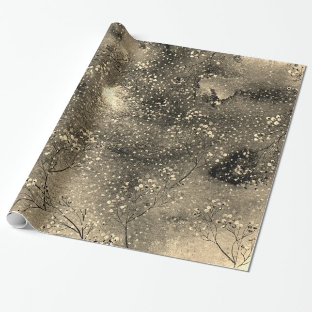Bronze Winter Dusk Himlar Guld Berries & Snowfall Presentpapper (Utrullad)