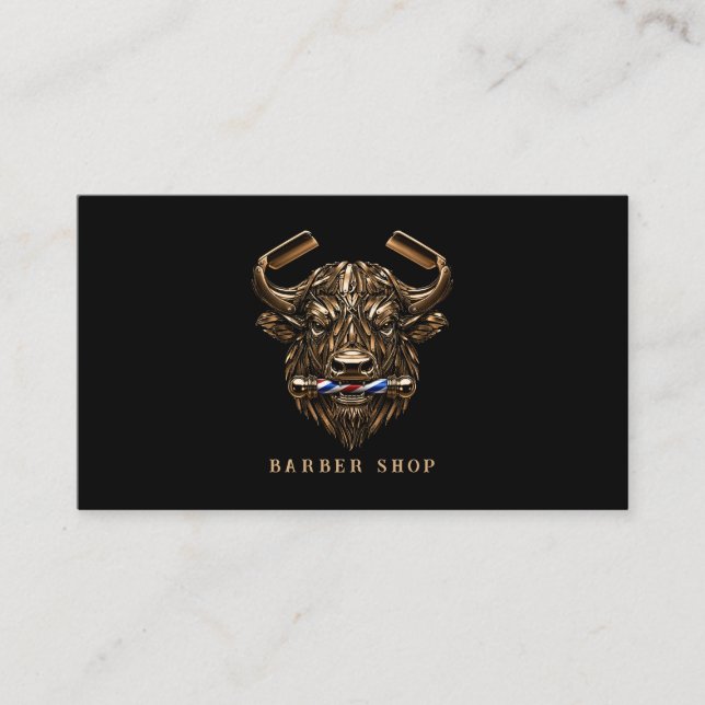 BronzeBuffalo Rakhyvel Barberare Logo Frisör Visitkort (Framsida)