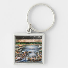 Brook Original Hand-färgade konst Fyrkantig Silverfärgad Nyckelring
