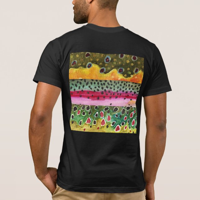 Brook, Rainbow, Brown Trout-Skinsar T-shirt (Baksida)