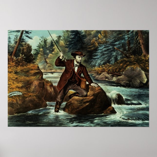 Brook Trout Fishing - An Anxious Moment, 1862 Poster (Framsidan)