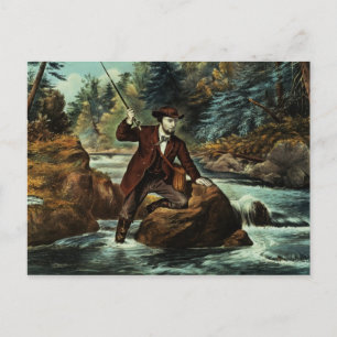 Brook Trout Fishing - An Anxious Moment, 1862 Vykort