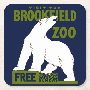 Brookfield Zoo, Federal Art Programme Poster 1936 Underlägg Papper Kvadrat