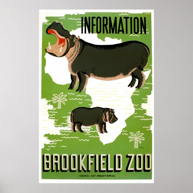 Brookfield Zoo Hippopotamus Vintage affisch (Framsidan)
