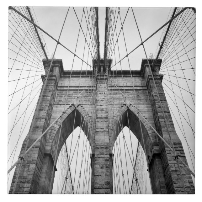 Brooklyn Bridge Black & White Photo Closeup Kakelplatta (Framsidan)