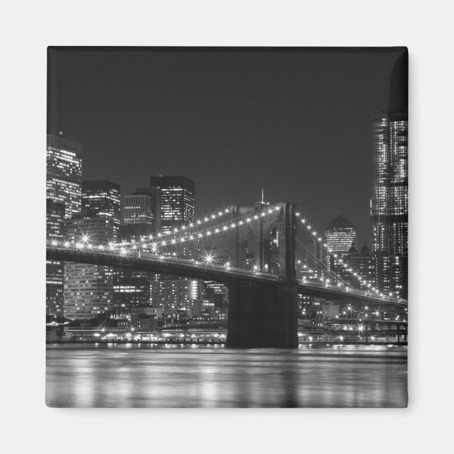 Brooklyn Bridge Black/White Skyline Magnet (Framsidan)