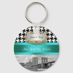 Brooklyn Bridge Blk Wht Houndstooth 2 Nyckelring