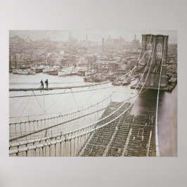 Brooklyn Bridge Construction Tidigt Manhattan Poster