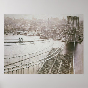 Brooklyn Bridge Construction Tidigt Manhattan Poster