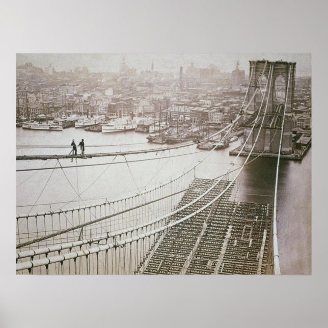 Brooklyn Bridge Construction Tidigt Manhattan Poster (Framsidan)