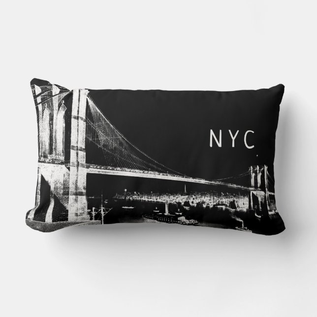 Brooklyn Bridge Design | NYC | Svartvitt Lumbarkudde (Framsida)