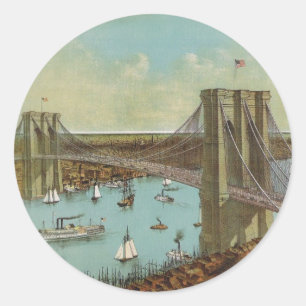 Brooklyn Bridge Färg vykort Runt Klistermärke