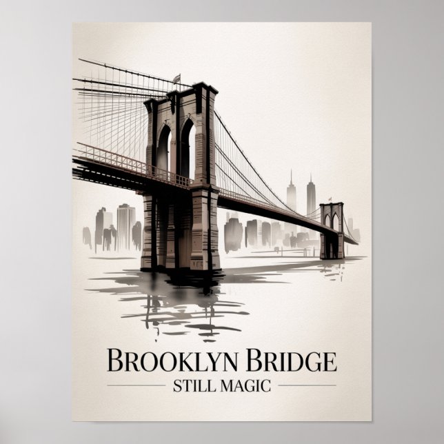 Brooklyn Bridge Fortfarande Magi Sepia Bläck Poster (Framsidan)