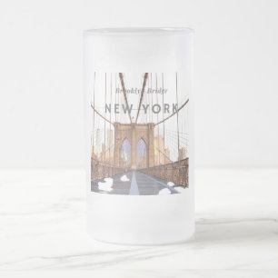 Brooklyn Bridge Frosted Glass Beer Mugg