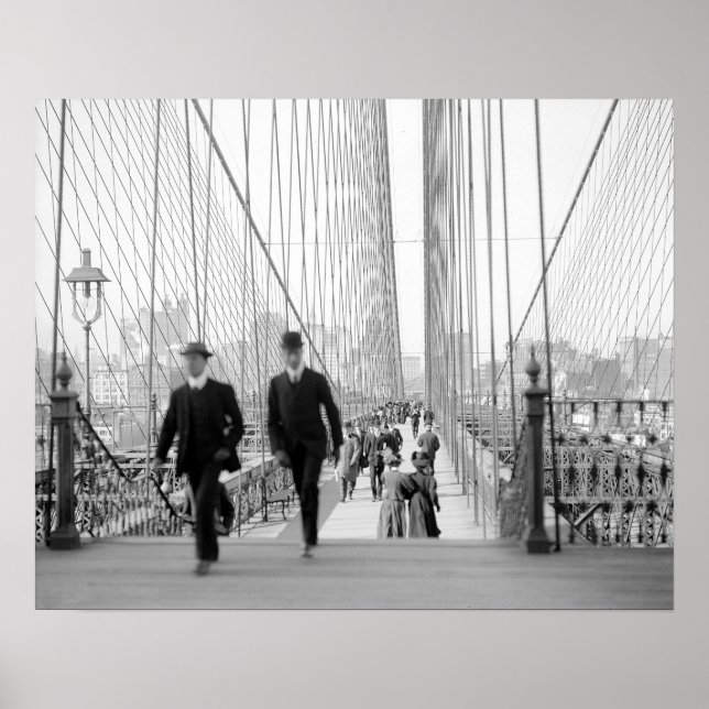 Brooklyn Bridge gångbana, 1905. Gammalt foto Poster (Framsidan)
