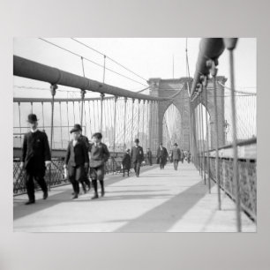 Brooklyn Bridge Gångtrafik, 1909. Vintage foto Poster